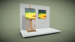 Yellow Meadow painted, painting, easel, picture, yellow, meadow, galerie, oil-painting, software-service-john-gmbh, art, pbr, lowpoly, decoration, oil-paintings, dirk-john, yellow-meadow