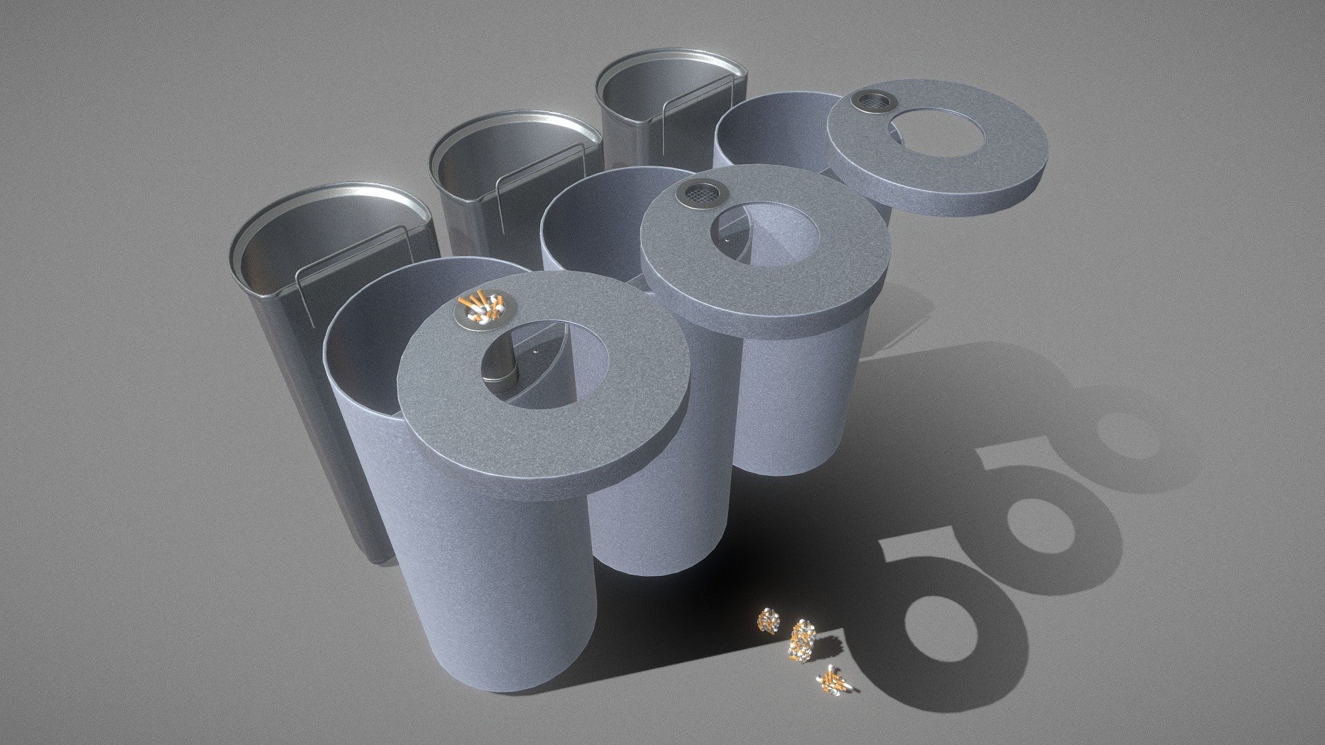 Here is version 2 of the animated trash can with ashtray and cigarette butts in three versions.






animated-trash-can-low-poly-version-1

animated-trash-can-high-poly-version

modular-cigarettes-high-poly

Modeled, textured and animated by 3DHaupt in Blender-2.81a - Animated Trash Can (Low-Poly Version-2) - Buy Royalty Free 3D model by VIS-All-3D (@VIS-All) 3d model
