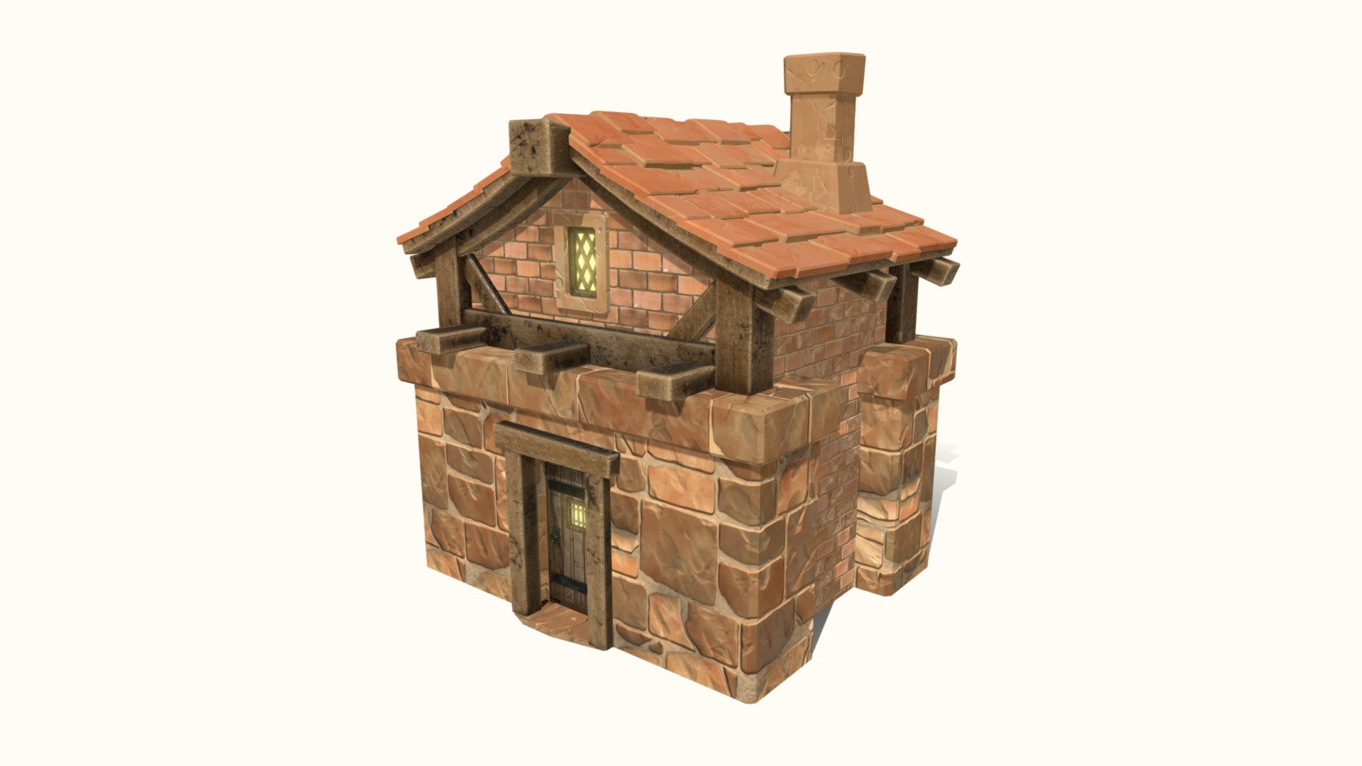 Stylized Cartoony Medieval House model made in 3ds Max 2022 and textured in Substance Painter. No plugins/addons were used, weighted normals modifier is applied

Model details:


Model is placed to 0,0,0 scene coordinates, every model part is named properly
Most model parts are integrated into a single object
Model has 5570 polygons and 4850 vertices
Everything beside roof is unwrapped to a single 4k UV map that can be seen in screenshot section, textures come with dilation infinite. Roof tiles are unwrapped to a second 4k UV map
Model pack includes .fbx, .max, .obj, .blend files, textures are not embedded and have to be plugged in manually!
Textures pack includes 4k res Arnold, Corona, Unity hd and Vray .png textures, as well as .png, .jpeg and .targa UE4 textures + Pbr textures
Nothing is rigged, nothing is animated
You might want to rescale model
Model has no overlapping UVs

As usual - best wishes &amp; have a nice day! - Low-poly Stylized Stone Building - 3D model by Art-Teeves 3d model