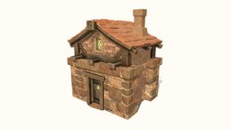 Low-poly Stylized Stone Building storage, rpg, brick, medieval, cartoony, living, town, strategy, rooftiles, low-poly, stone, house, city, stylized, fantasy, village