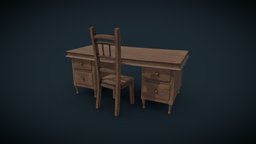 Stylized Table Chair furniture, table, substancepainter, maya, blender, chair
