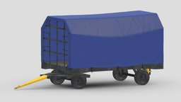 Covered Airport Luggage Trailer trolley, bed, airplane, platform, trailer, transport, wagon, cart, transporter, equipment, airport, realistic, cargo, terminal, luggage, covered, baggage, low, car, blue
