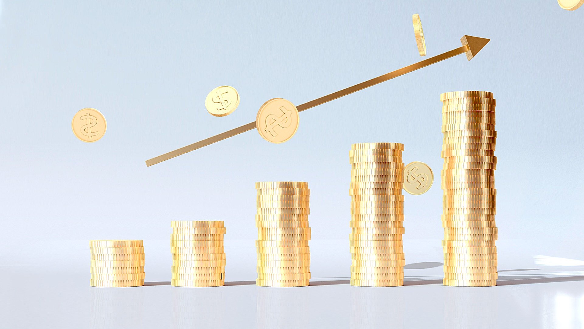 This small piece of work is a model used as an illustration. 
Arrows rising upward represent increasing financial gains.
It can be used to describe many scenarios, such as symbolizing growth in wealth, economy or market share 3d model