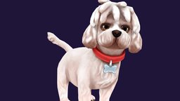 White Crusty Dog dog, puppy, video-games, low-poly, hand-painted, substance-painter