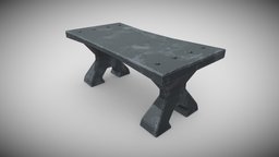 Stylized Concrete Table toon, desk, medieval, concrete, ready, table, park, outdoor, old, substancepainter, substance, cartoon, game, pbr, low, poly, stone, wood, stylized, street, steel