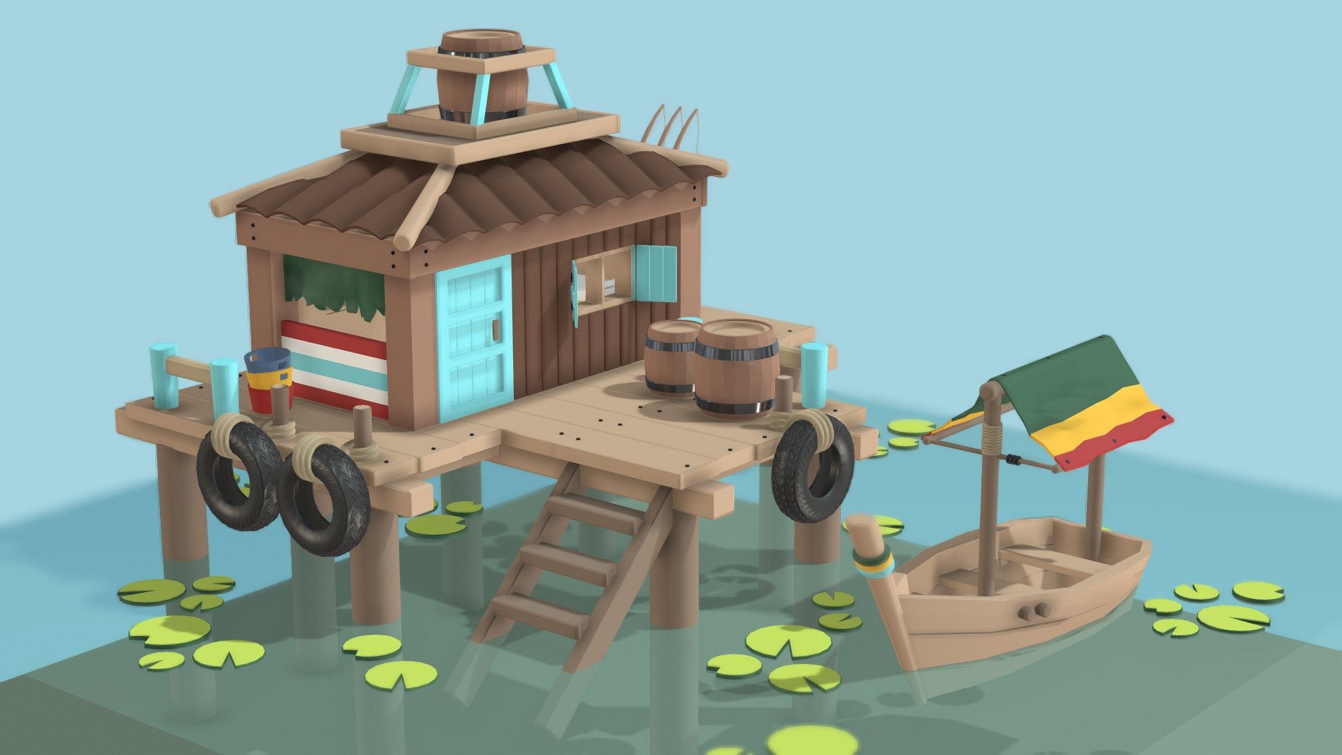 A month has passed, as I study 3D)
Don't judge too harshly) - Fish House - 3D model by KattyLi 3d model