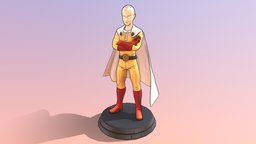 Saitama (One Punch Man) toon, pose, hero, fitness, oval, ok, statue, cape, celshaded, bald, celshading, onepunchman, saitama, okay, onepunch, baldy, handpainted, cartoon, texture, lowpoly, stylized, anime, situps, pushups, squats, 10kmrun