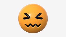 Emoji 023 Confounded mouth, face, cross, symbol, chat, sign, head, facial, mood, emoticon, expression, neutral, emotion, emoji, smiley, close, 3d, pbr, funny, dizzi