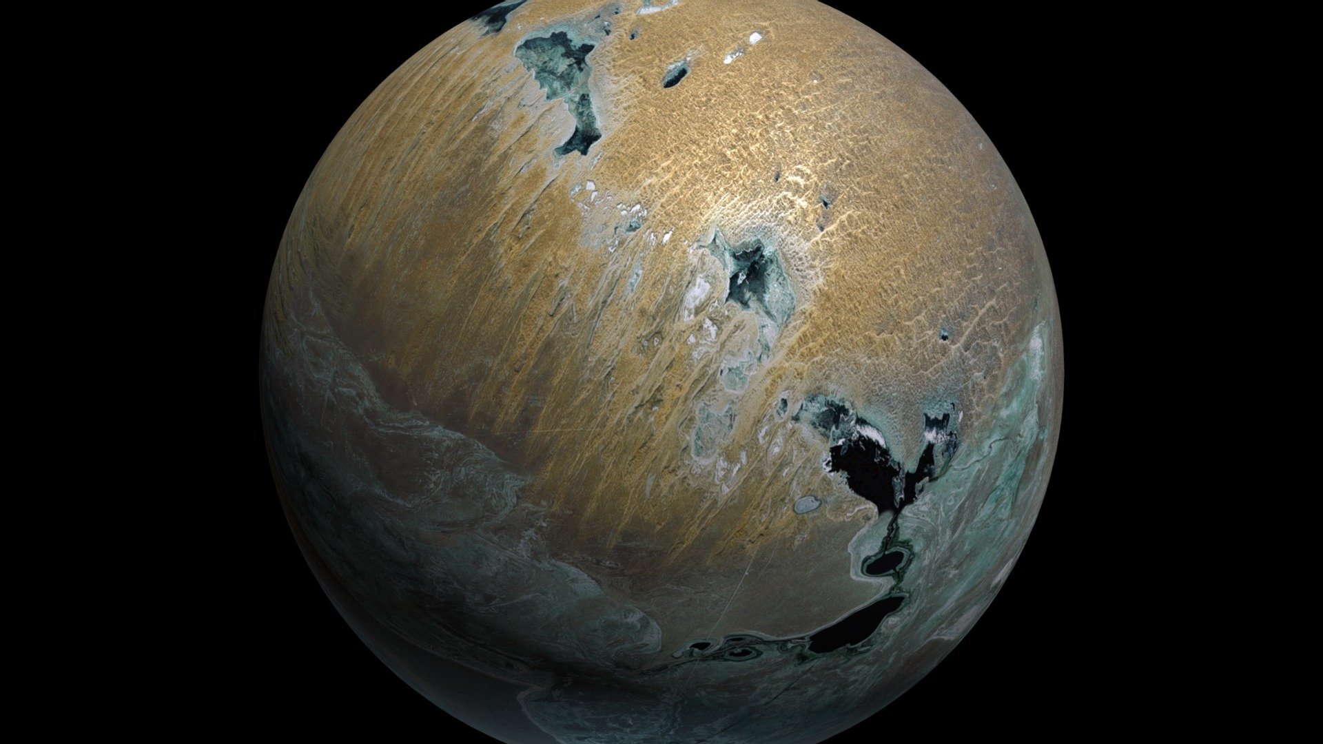 Planet Salusa Secondus, a fictional alien planet. The sphere is 8192 polys. The texture map is 5000 x 2500 pixels 3d model