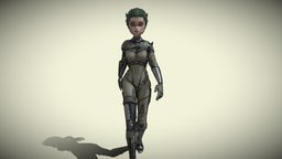 Asymmetric Robotic Character mechanical, army, robotic, cyborg, science-fiction, character, girl, sci-fi, futuristic, female, walk, animated, anime, robot, rigged