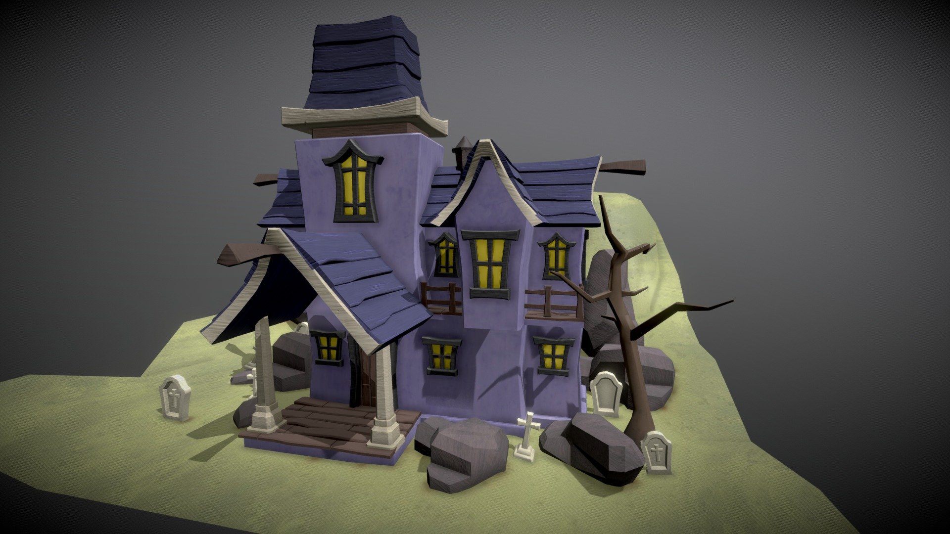 A spooky Haunted House for Halloween - Stylized Haunted House - 3D model by Fleur Leuverink (@FleurLeuverink) 3d model