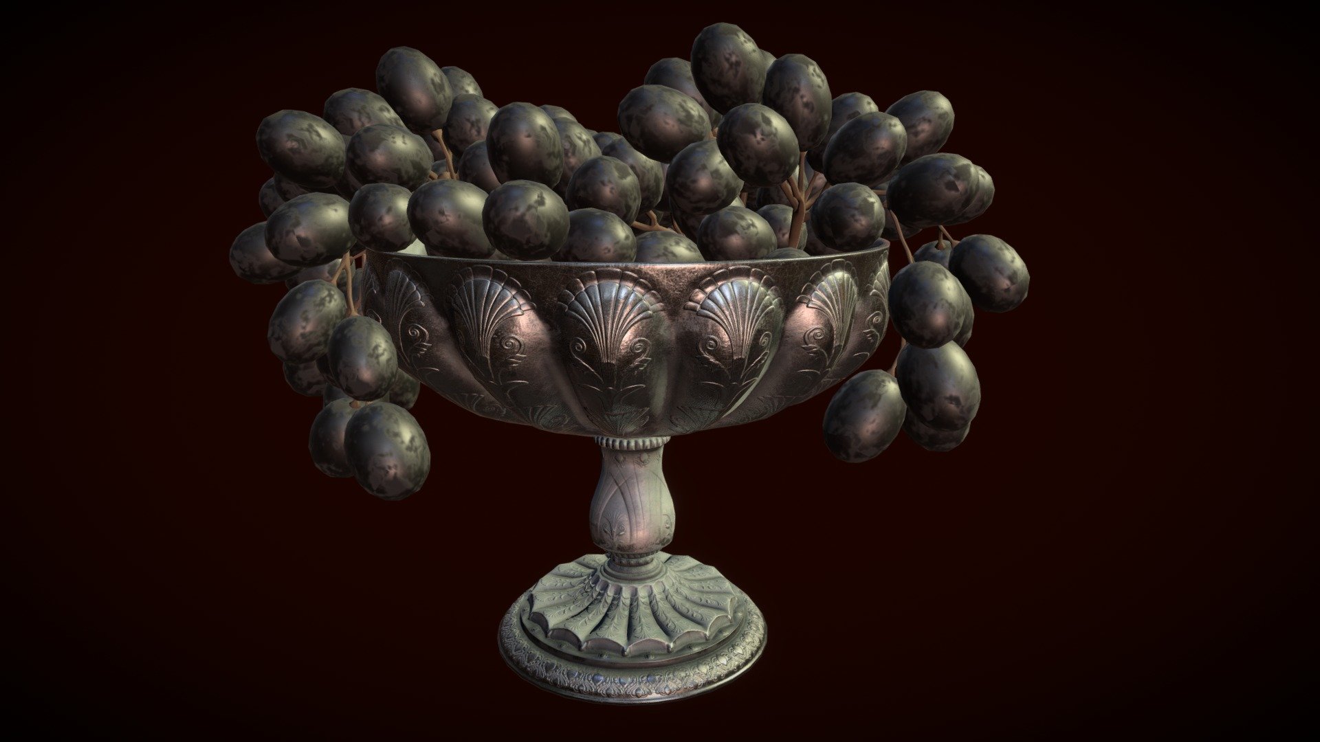 A victorian era fruitbowl from my victorian still life.
I used refractive opacity on the grapes to fake the translucency effect 3d model