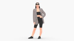 001243 woman in big glasses and gray coat style, people, fashion, beauty, clothes, coat, gray, miniatures, realistic, woman, character, 3dprint, girl, model