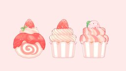 Swiss Roll and Cupcakes red, cute, white, cream, love, cupcake, pink, strawberry, swissroll