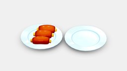 Cartoon Food food, plate, cuisine, meat, dish, eat, delicious, kitchen, lunch, pork, steak, ribs, fried, houseware, yummy, spare, lowpolymodel, handpainted