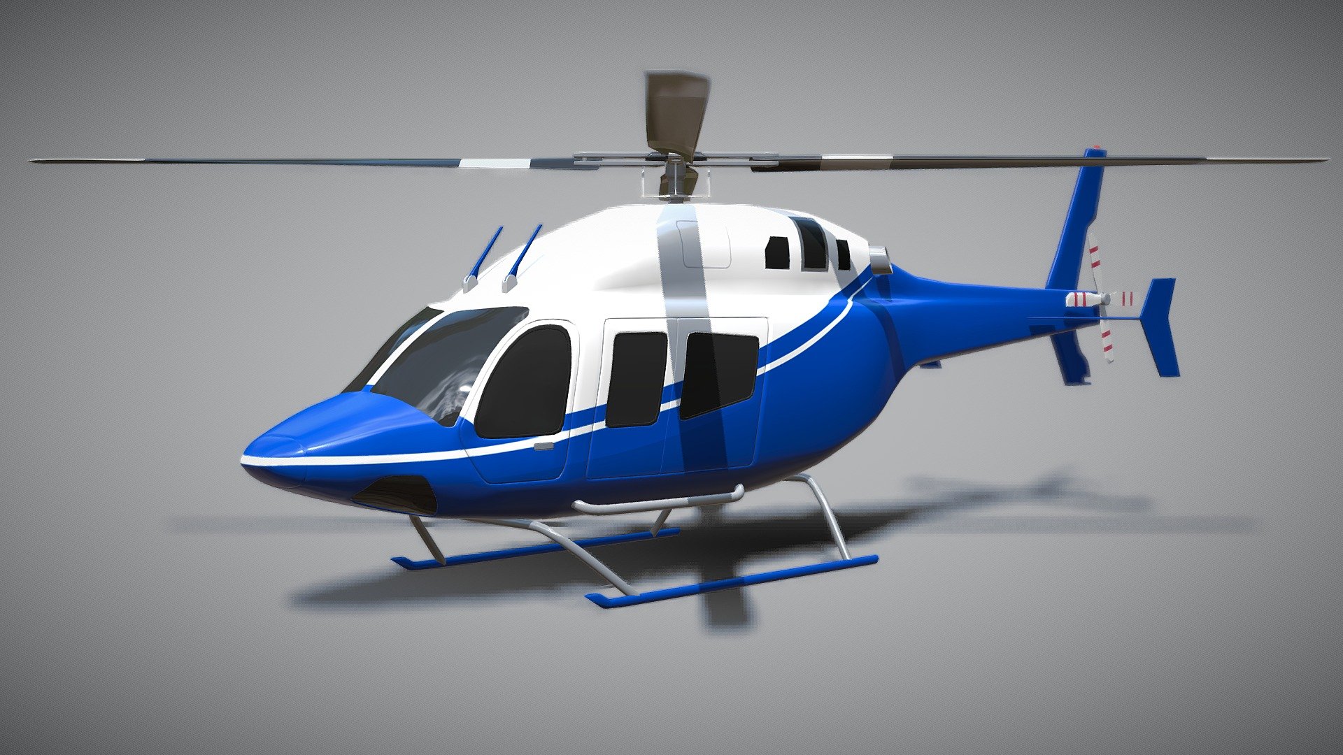 Bell 429 helicopter 3d model created with latest blender3d 2.79 version.Rendering previews created with blender internal render.Most of the objects detached named by object and by materials.There is one texture for main body,with stripes and with some panel details.If you need 3d model with less polygons use blender file to remove subsurface modifier.Enjoy my product.

3ds file 
verts: 278304 
polys: 92768

obj file 
verts: 50293 
polys: 92768 - Bell 429 helicopter - Buy Royalty Free 3D model by koleos3d 3d model