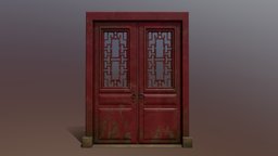 Asian inspired door red, asian, chinese, substancepainter, substance, wood, door