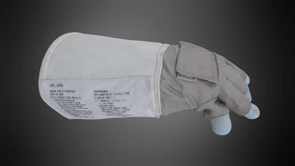 See Arc/k Catalog Page: https://collections.arck-project.org/view/ARCK3D0000000314/

Photogrammetry of a Lunar glove replica from a USA space suit worn during the Apollo 11 mission.

The Arc/k Project is dedicated to digitally preserving and sharing cultural heritage in new and powerful ways for advocacy, access, education and research. 

Support The Arc/k Project: https://arck-project.org/support-the-arck-project/ - United States Space Suit (Lunar Glove) - 3D model by arck-project 3d model