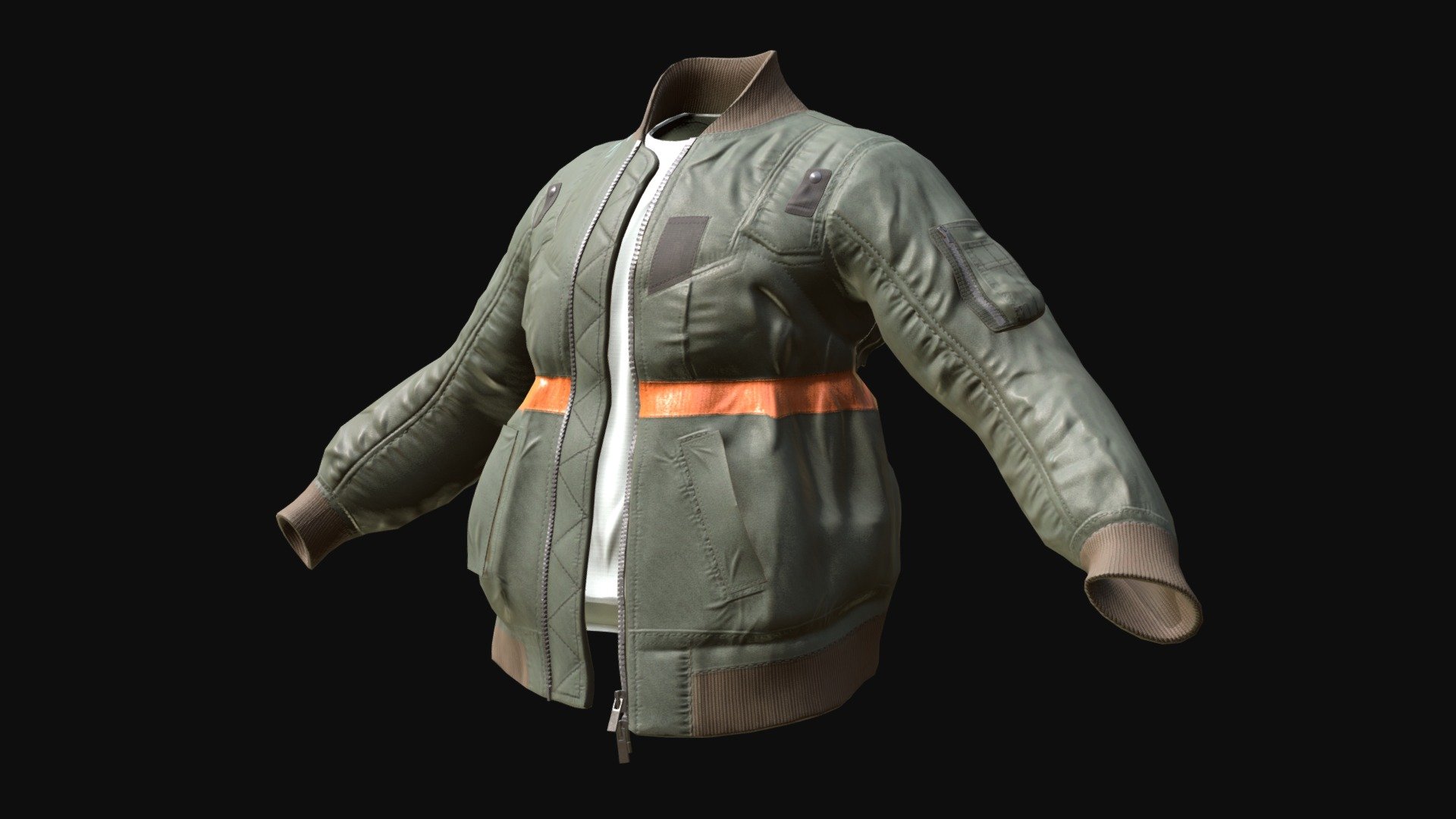 Modern Bomber Jacket done for a Game Character Course. This one was specifically challenging due to the amount of wrinkles and overlapping geometry in the back. Unto the NEXT! - Bomber Jacket - Download Free 3D model by Lazaro Acosta (@drawlazaro) 3d model