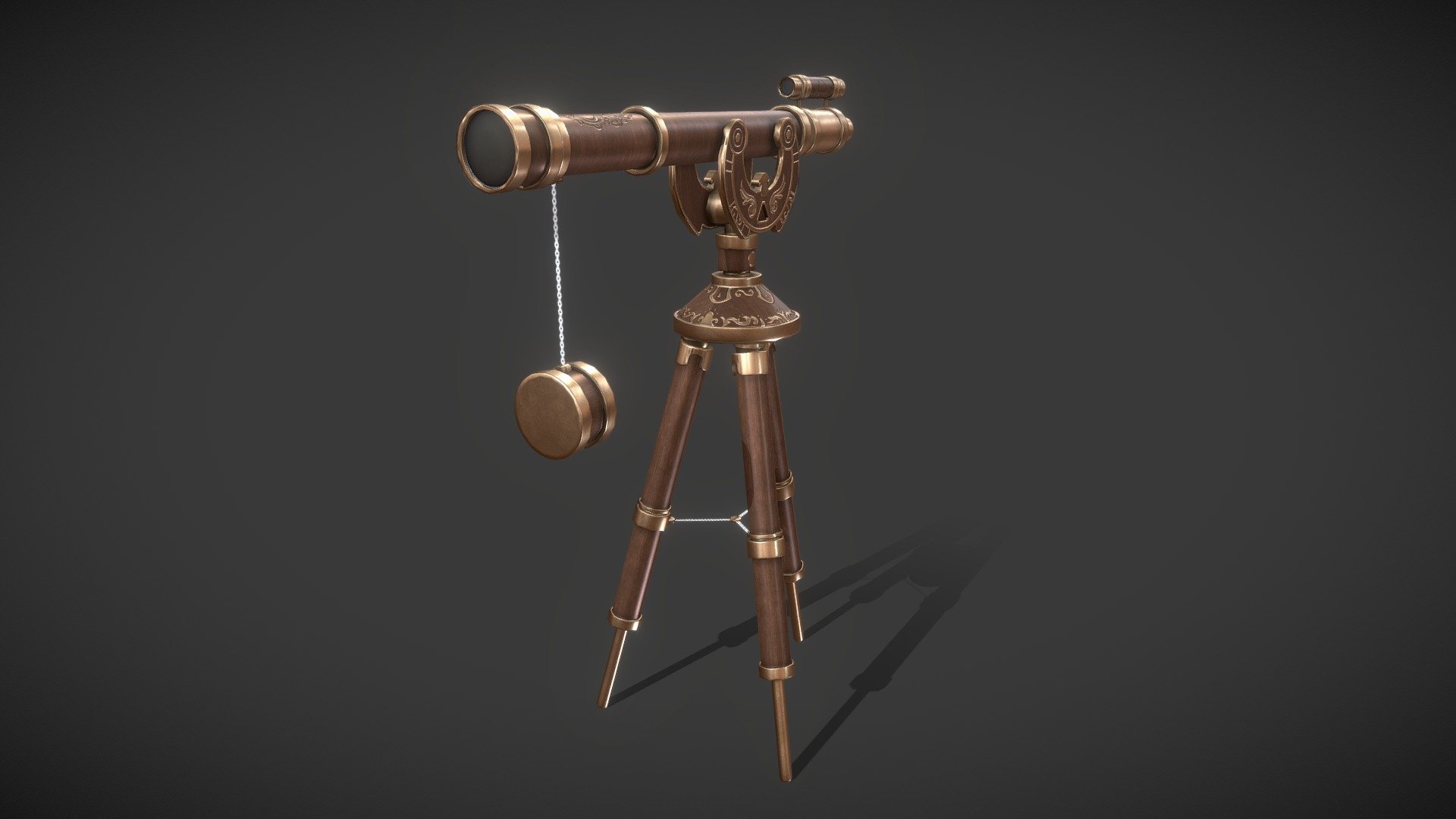 Classic decorative style telescope with tripod stand.

Telescope tube can be rotated freely in horizontal and vertical directions.

Double sided mesh for chain

Polycount: 5306 Triangles

PNG Texture sizes:

Telescope: 2048 x 2048 (Include Albedo, Normal, Specular and AO)

Chain: 1024 x 1024 Albedo 

Lens: 512 x 512 Normal - Decor Telescope - Buy Royalty Free 3D model by Experience Lab Art (@Experience_Lab_Art) 3d model