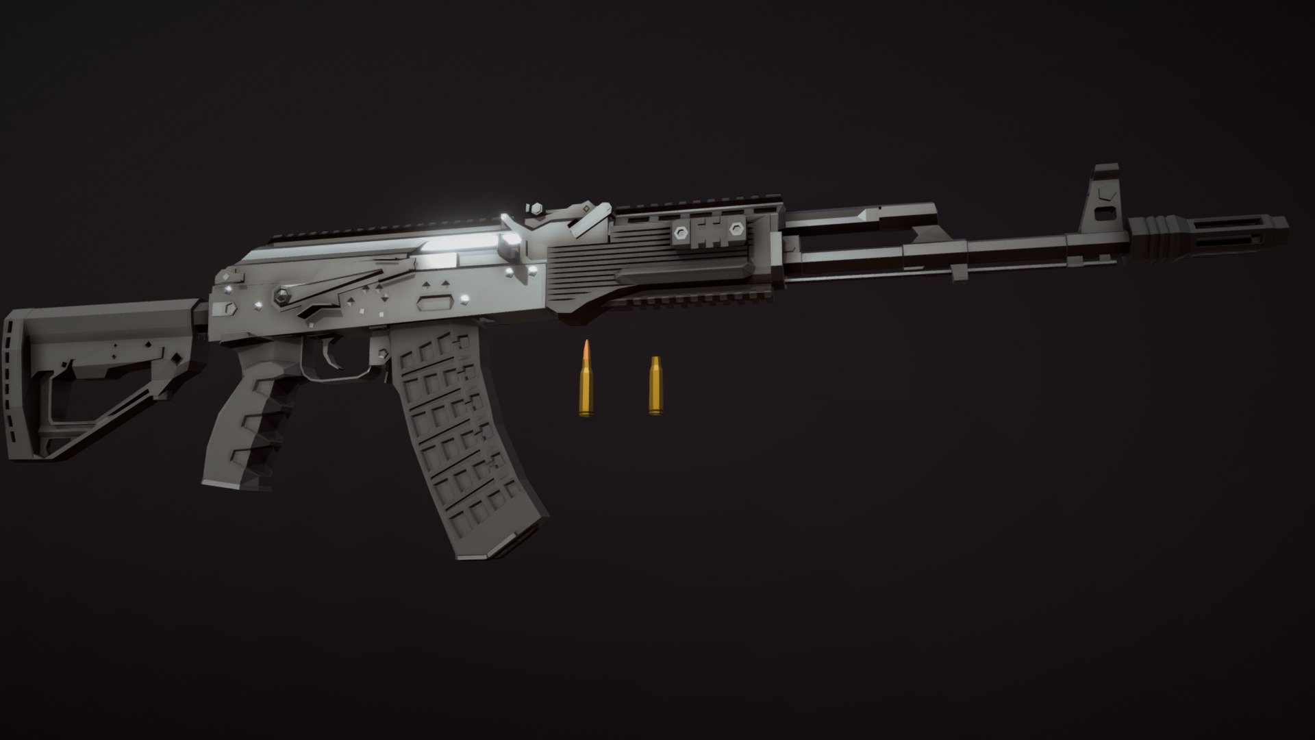 Low-Poly model of the AK-200, part of the 200-series of rifles developed and sold by Kalashnikov group, and a modernization of the AK-74m, with a new stock, grip, dustcover with attachment rail and different disassembly procedure, improved handguards, and a flash hider instead of the muzzle brake/closed chamber compensator of AK-74m 3d model