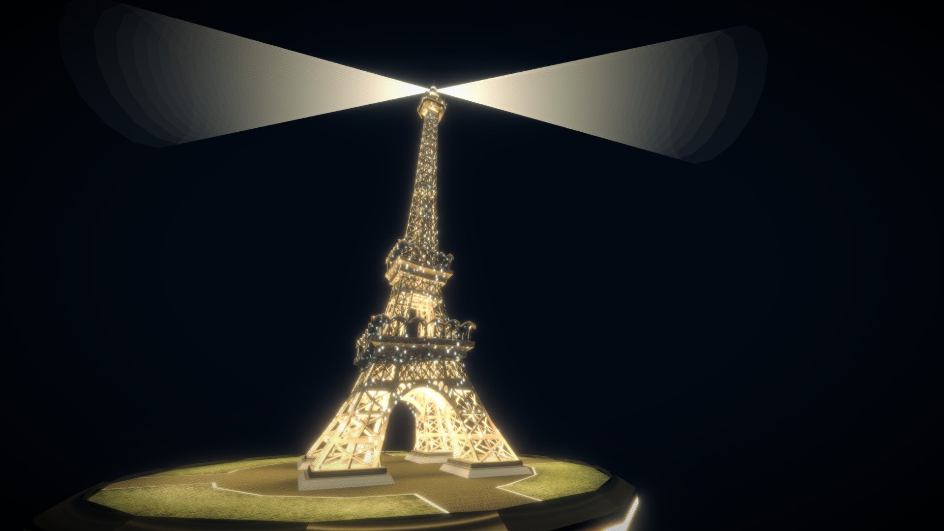 A cartoony Eiffel tower at night 3d model