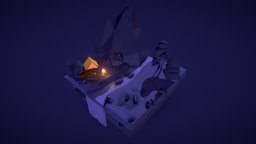 Camping Weekend (Night) landscape, camping, river, waterfall, campfire, lowpoly