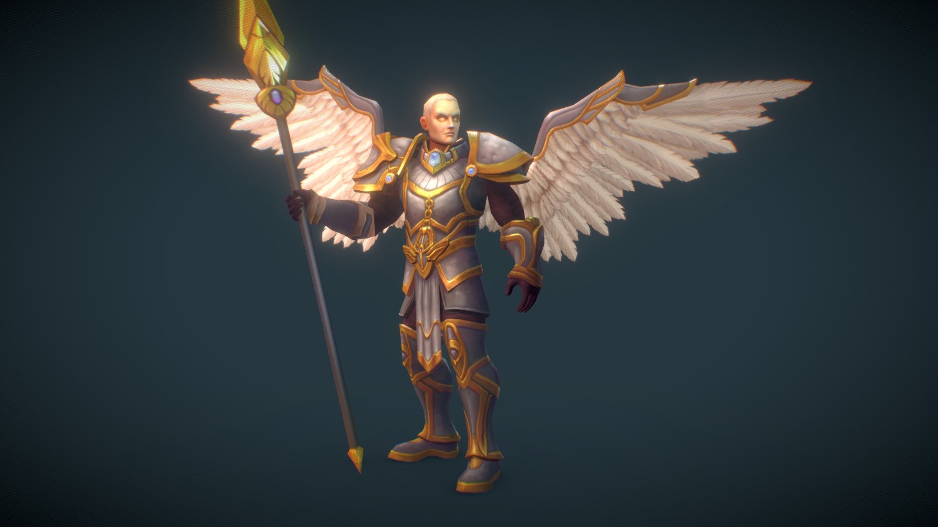 A hand painted angelic hero character suitable for VR, AR and mobile game development. He is rigged and ready for animations. Mechanim and mixamo work well 3d model