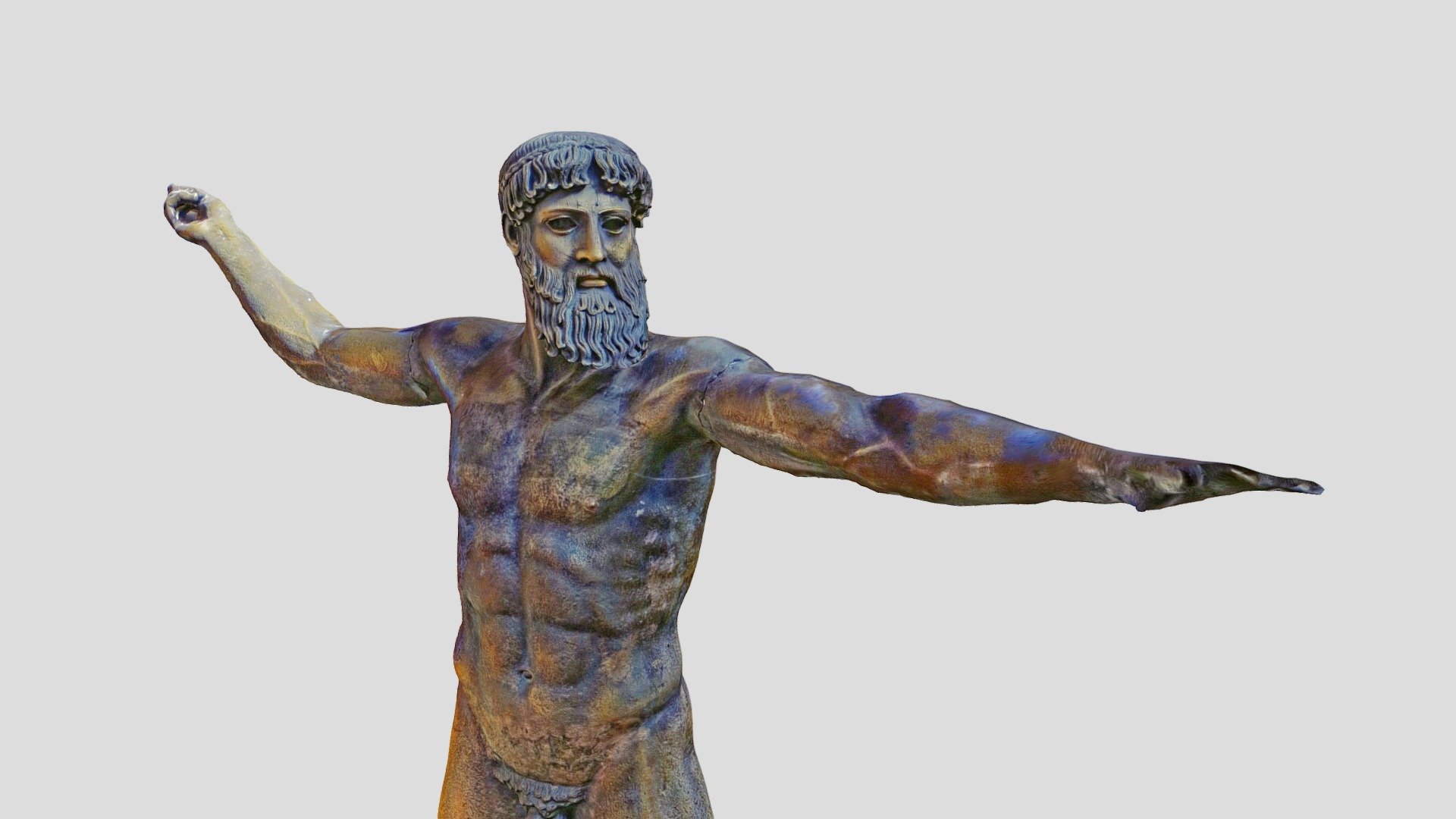 Bronze statue of most likely Zeus, scanned at the Museum of Classical Archaeology in Cambridge, UK.

Based on a 67x12MP dataset shot on a 1/2.3