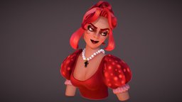 Girl in red hair, red, portrait, retro, redhead, pinup, cartoonish, dress, polypaint, head, 50s, sleeves, zbrushsculpt, polypainted, zbrush-sculpt, haircut, rockabilly, hairstyle, polypainting, styleized, character, girl, cartoon, zbrush, characterdesign, building, pinupgirl