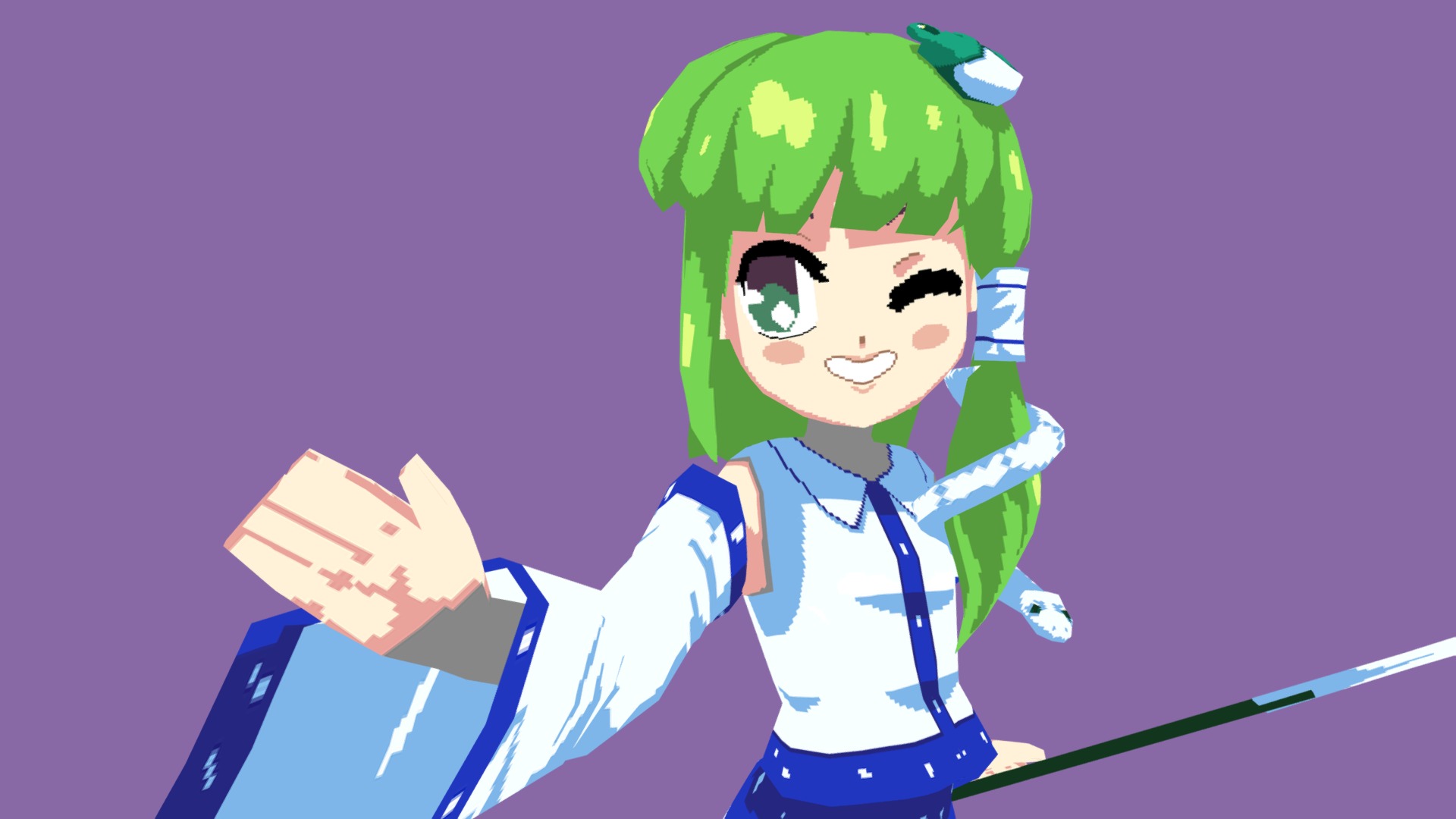 y'know, my fave thing in the universe is touhou, its wierd that I never posted any of my touhou models here, so I'm gonna do that RN sanae was my seccond attempt at making a 3d model with low res textures, the skeleton is a bid crappy but I still like how it works~
and the model looks good so whats not to love? - Kochiya Sanae - 3D model by chained_tan (@ch_fren) 3d model