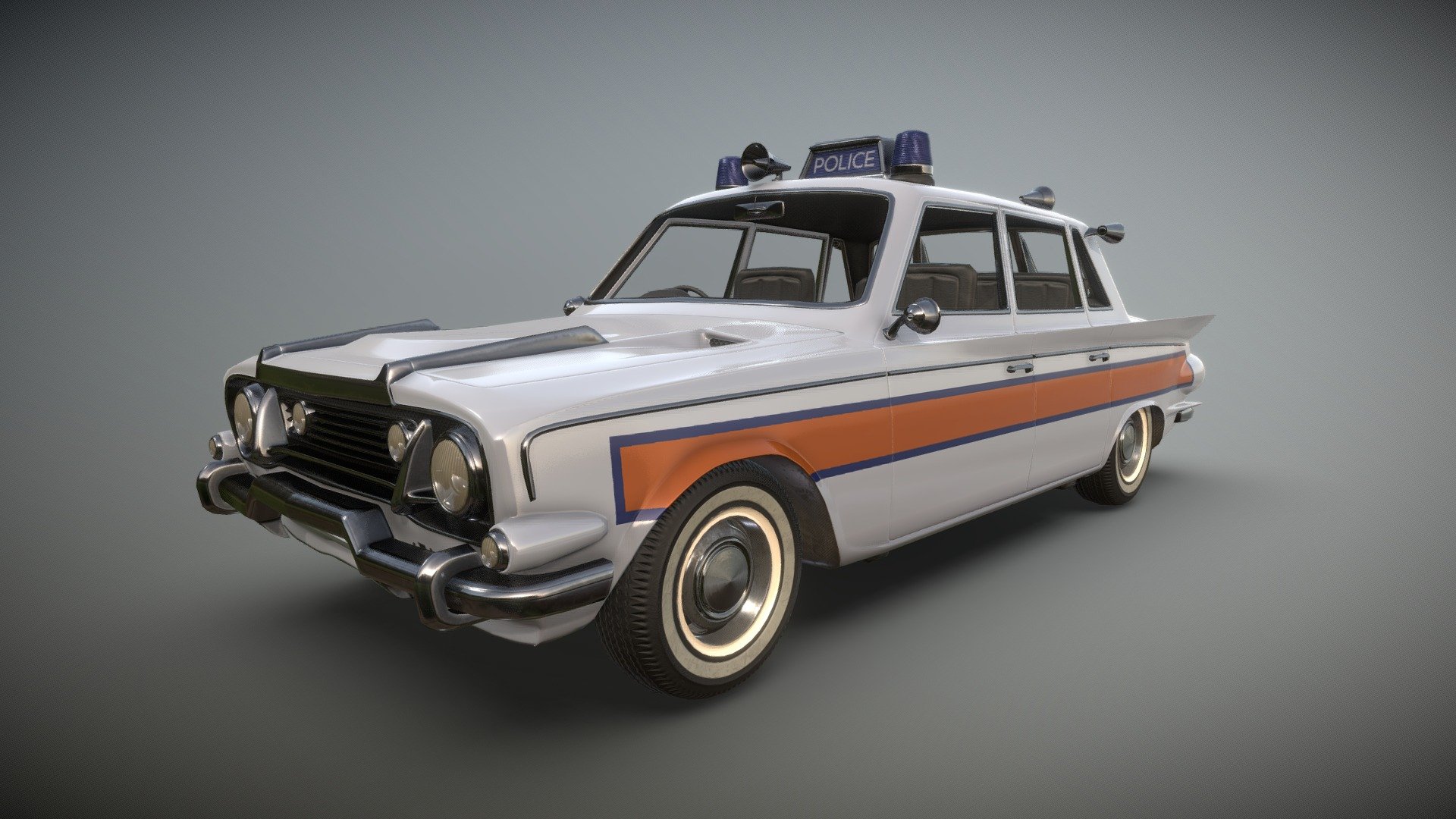 The P90 is of Atom-Punk inspiration recreating a typically british classic styled saloon car - This version in its Police trim.

This model has been created using a high-low poly construction method &amp; comes with a PBR Metallic / Roughness texture set. 

(The Engine in this model is for showcase purposes only and not intendid for game usage as it is 32k tri's on its own)

Originally created for modding purposes.

All Doors open &amp; are Fully modelled including hood &amp; tailgate.

Different livery can be supplied on request for an additional fee.

See more of my artwork on my ArtStation:

https://www.artstation.com/edgeuk90

Notice: Incorrect download / ripping of this content will result in a DMCA being filed against you 3d model