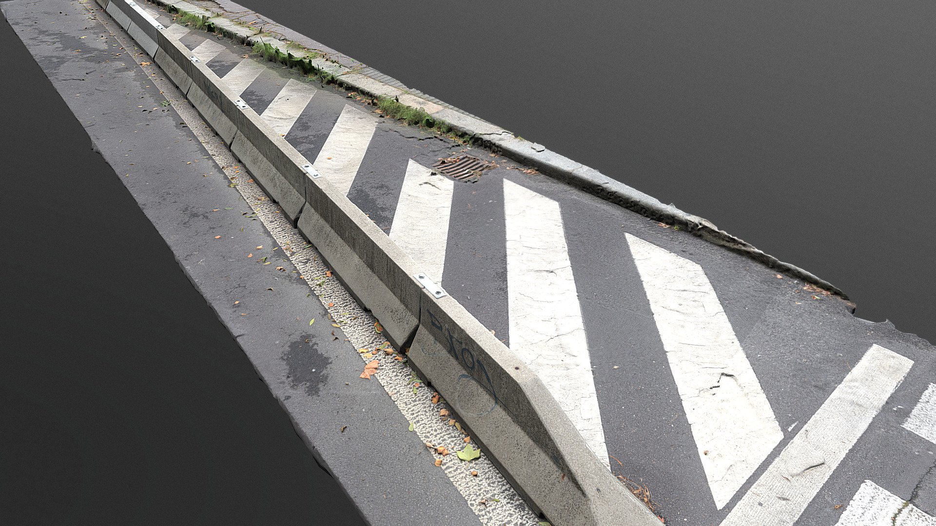 Long concrete jersey barrier road traffic wall with dirty texture in city road with pedestrian crossing

photogrammetry scan (350 x 24MP), 3x16K texture - Long concrete jersey road barrier wall - Buy Royalty Free 3D model by matousekfoto 3d model