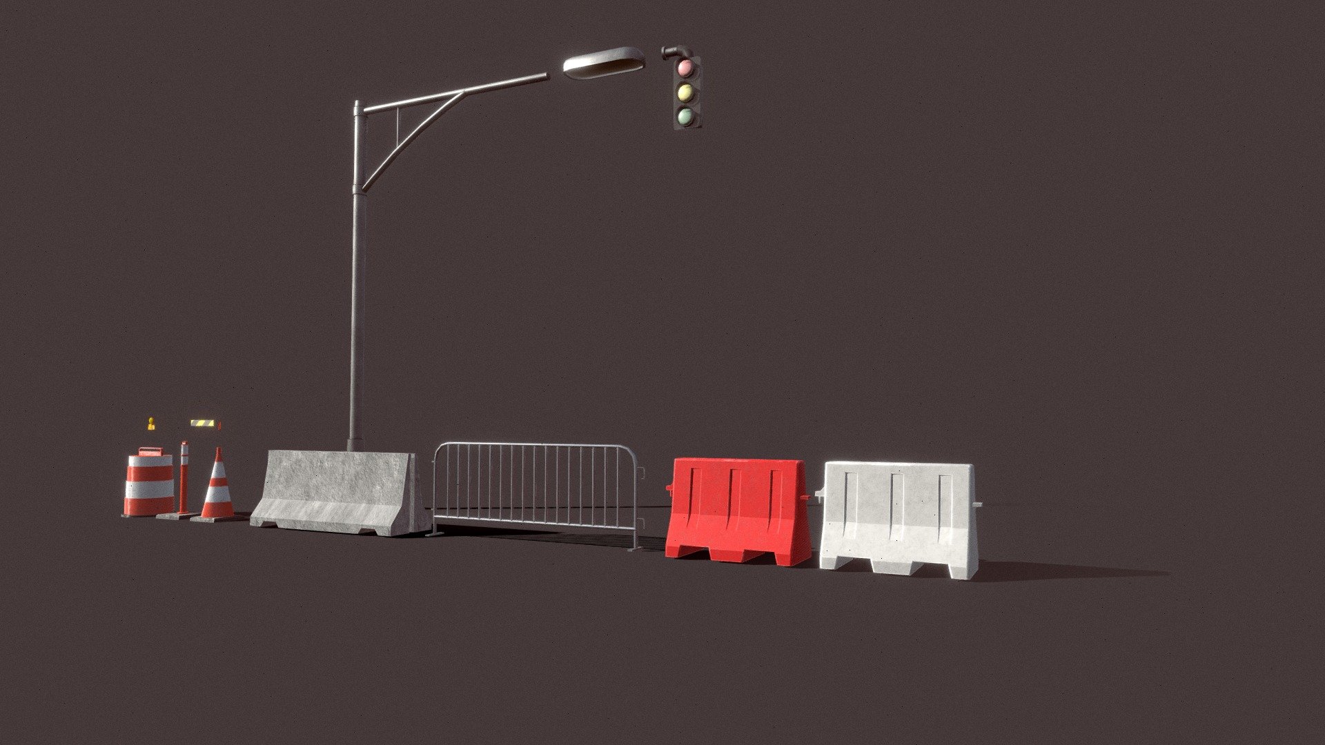 Introducing our amazing 3D Asset Package:



Our package includes a modular Traffic Light with a lamp and a signal, as well as cones and barriers. It is designed to enhance the quality and realism of your projects, making it a perfect solution for any scene involving traffic, construction, or road safety 3d model