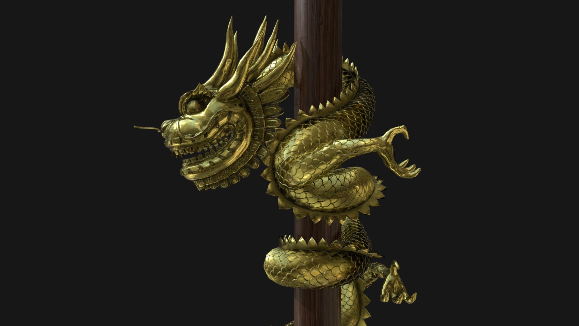A Golden Chinese Dragon Scultpture similar to the ones found in the Casino in the Skyfall James Bond Movie 3d model