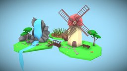 Low Poly Windmill low-poly-art, low-poly-blender