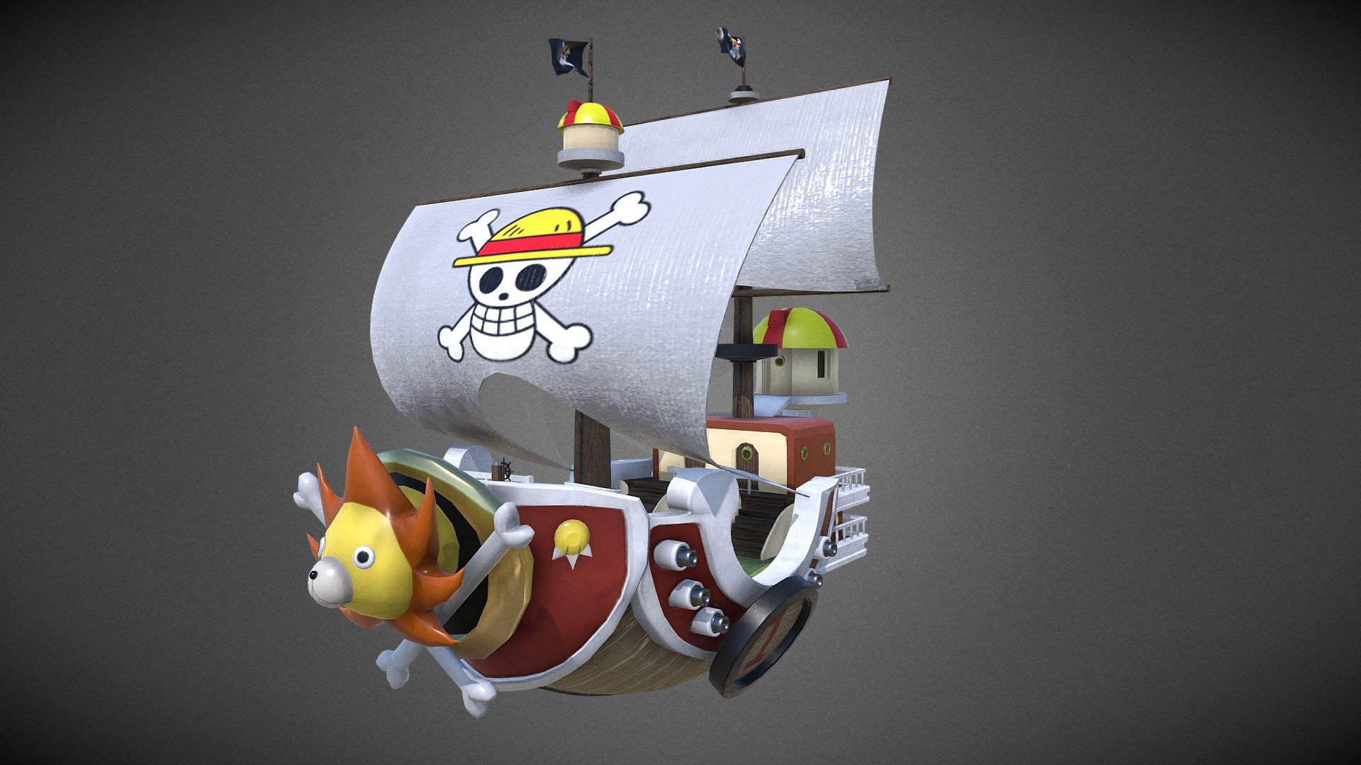 Serie : One Piece

Thousand Sunny is the second ship of the Straw Hat Pirates and, at present, its main means of transport after the Going Merry was left unused. It is a Corvette type vessel that was created with the designs, the skills and the work of Franky, with some help from Yokozuna and Iceburg, the rest of the foremen of the Galley-La Company and the members of the Franky Family. Built from wood from the Adam Tree, the Thousand Sunny is a magnificent ship, and at least twice as large as the Going Merry.

Modeling and mapping in 3ds Max, texturing in Substance Painter 3d model