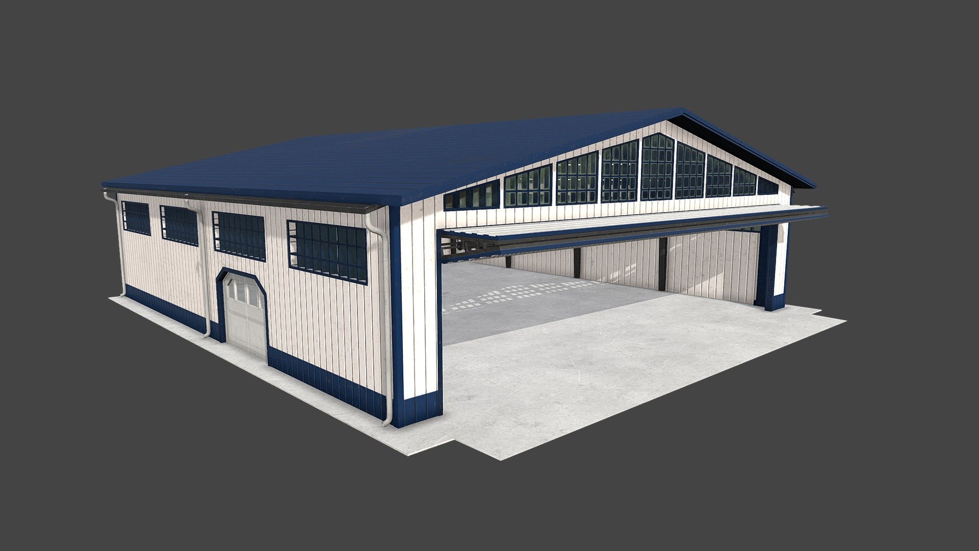 Features:




Low poly

Optimized

Game ready

Easy to modify

Door rigged to open and close easily with animation included

Separated and nomed parts

All formats tested and working

All Textures included and material applied

Textures MetalRough and SpecGloss 4096x4096
 - Garage - Hangar - Buy Royalty Free 3D model by Elvair Lima (@elvair) 3d model