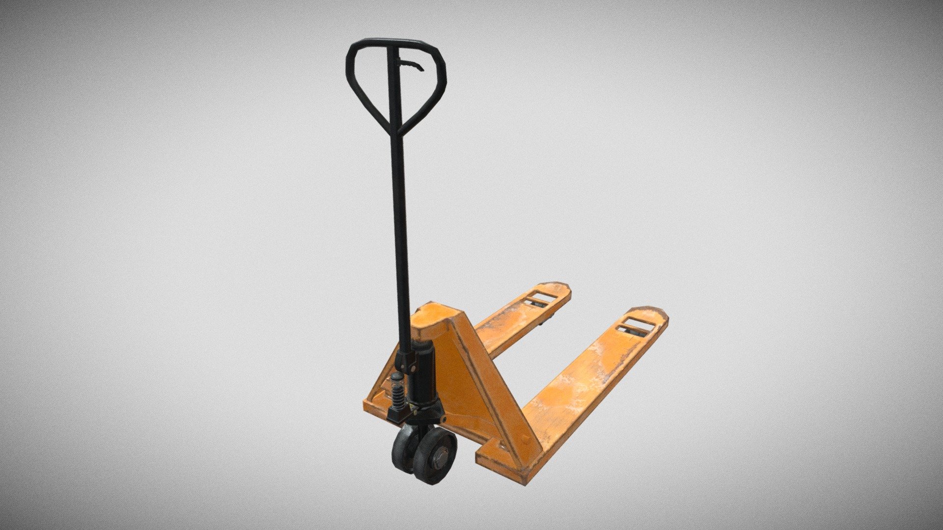 A game-ready model of a Pallet Truck / Pallet Jack

Tris count - 5667;
Vertices - 3159;
4 model formats available (obj, fbx, blend, stl);
1 set each (4096x4096; 2048x2048; 1024x1024; 512x512; 256x256);
model got the real world size;
The model (lowpoly &amp; highpoly, UV Unwrapping) was done in Blender;
Baked in Marmoset Toolbag 4;
Textured in Substance 3D Painter;
Rendered in Marmoset Toolbag 4 3d model