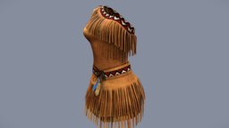 Brown Leather One Shoulder Native American Dress mini, one, cute, leather, tribal, indian, , fashion, girls, clothes, with, native, american, dress, traditional, costume, womens, shoulder, wear, sioux, latin, pow, lacota, pbr, low, poly, female, wow, fringes, bronw, motifys