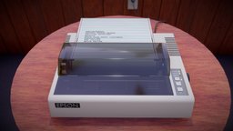 Epson MX-80 printer, retro, paper, table, 80s, metal, beige, carpet, substancepainter, substance, blender, pbr, technology, wood, plastic