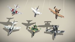 Modern attack planes lowpoly set E: 3+3
