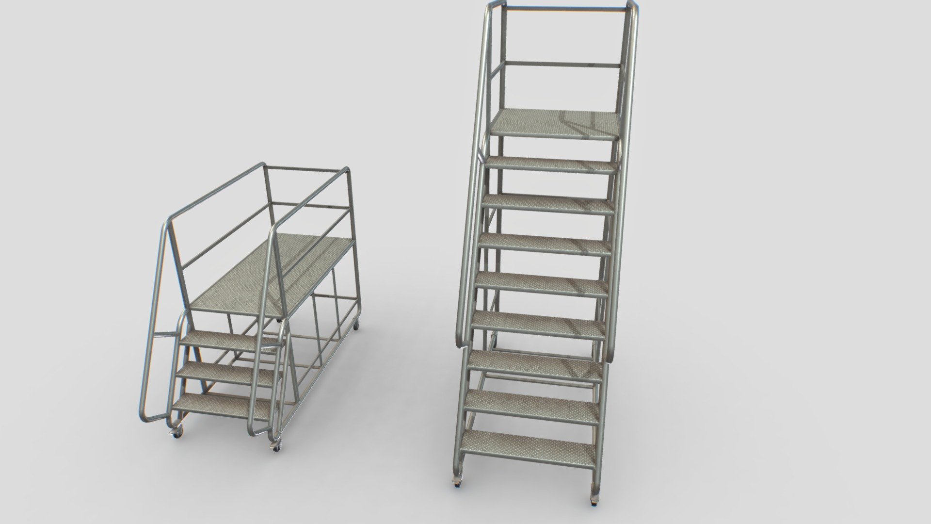 Industrial mobile stair based in real one. Real scale. Comes with 4096x PBR textures including Albedo, Normal, Metalness, Smoothness, Roughness and AO.

Model comes as a full object (static) and in parts so you can move it (wheels).

Total polys 11000. 5000 verts - Industrial Warehouse Stair - Buy Royalty Free 3D model by 32cm 3d model