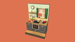 Kitchen Scene Diorama food, cute, furniture, diorama, kitchen, sounds, soundofart2017, handpainted, low-poly, photoshop, blender, lowpoly, blender3d, hand-painted, home
