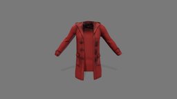 Female Duffle Coat red, winter, life, front, fashion, girls, jacket, open, clothes, brown, coat, dress, real, womens, duffle, pbr, low, poly, female