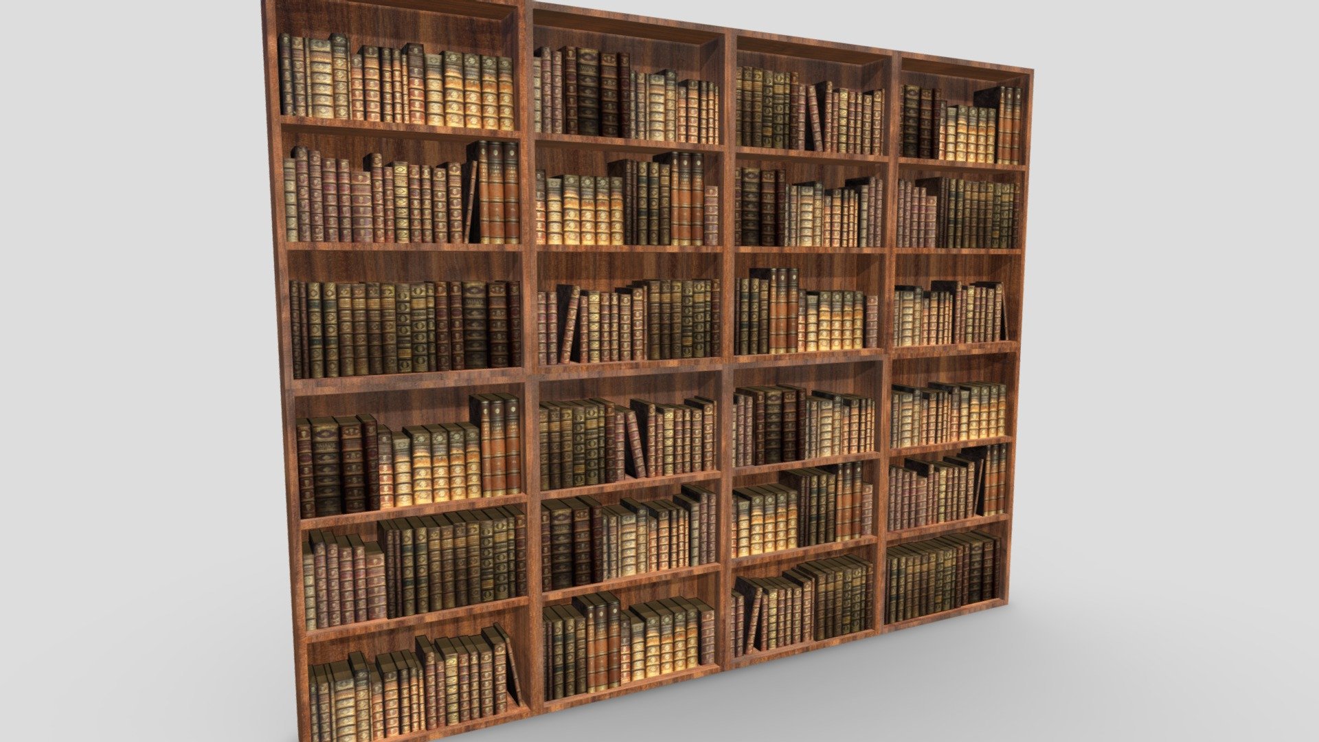 Low poly bookshelf - perfect for game engines. Textures include color, bump, spec, and roughness maps. There are 4 unique shelf models which can easily be combined and duplicated to create a whole library 3d model