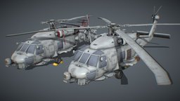 Sikorsky MH-60R aircraft, water, game-ready, sikorsky, uh-60, game-model, s-70, low-poly, vehicle, usa, ship, helicopter, mh-60r