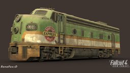 F4NV train, railroad, abandoned, locomotive, 4, post-apocalyptic, rusty, new, vegas, old, engine, emd, f7, f9, f4nv, vehicle, gameart, gameasset, fallout, noai