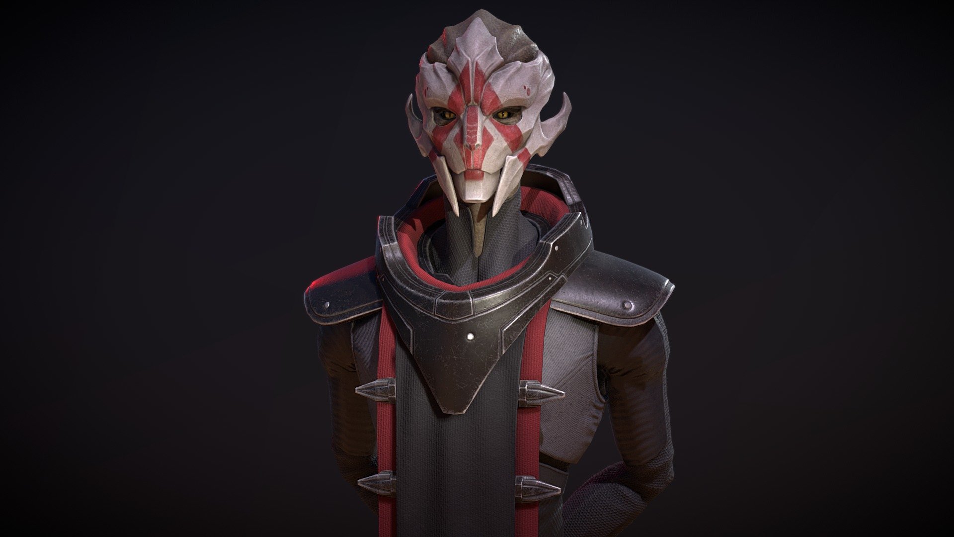 https://www.artstation.com/artwork/v2Ooza
Just a little Mass Effect and Star Wars crossover to celebrate my love for both! Originally this was gonna be a small Turian speedsculpt, which turned into Nyreen fan art, and then pivoted towards creating my own original female Turian character. Her outfit is inspired by the inquisitors from Star Wars since I really dig their vibe too. Retopped it properly so even though it's a bust it's kinda game-ready 3d model