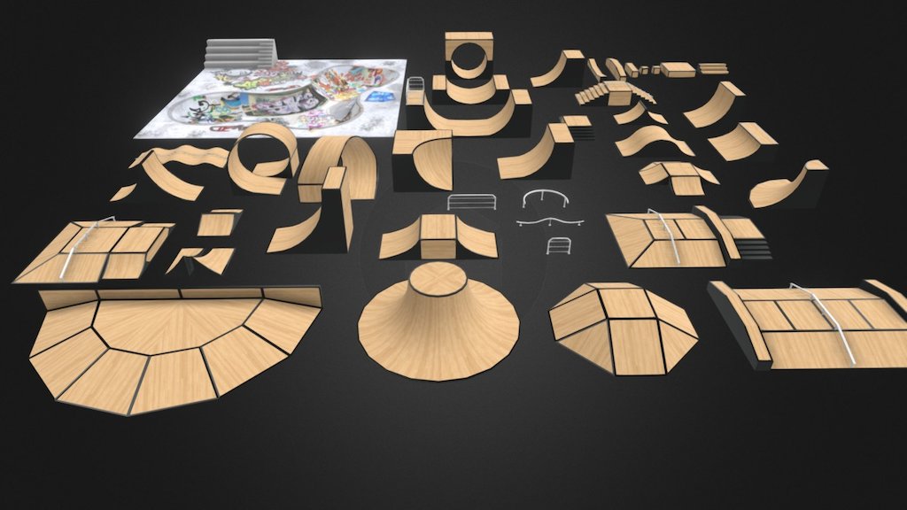 Awesome skatepark pieces of the highest quality for you to build your custom game 3d model